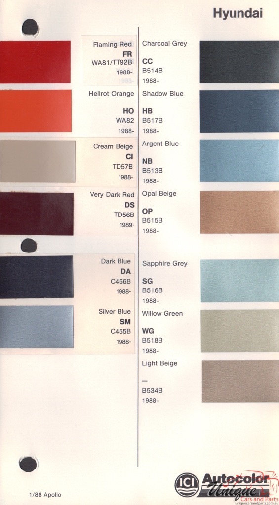 1988-1991 Hyundai Paint Charts Autocolor